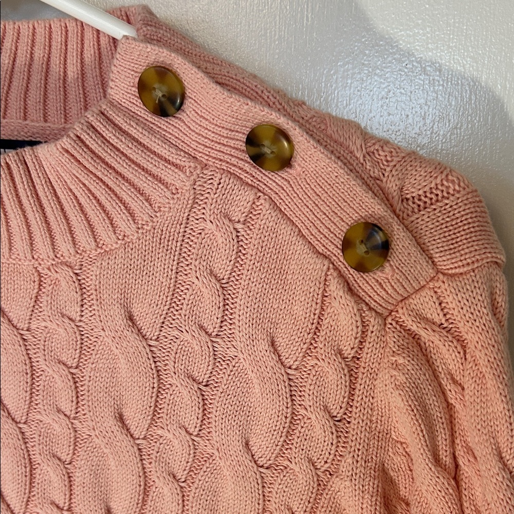 Land’s End Pink / Coral 100% Cotton Cable Knit Sweater, size Medium
